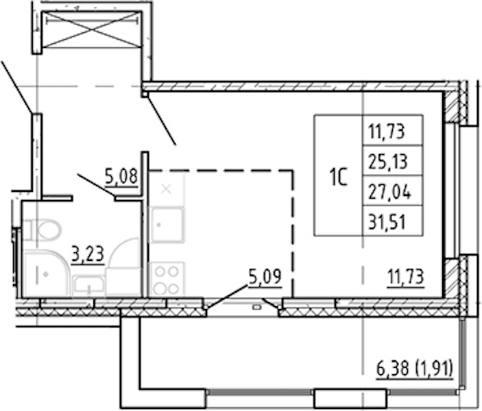 Квартира студия 25.13 м², 6/12 эт., ЖК «Полис Новоселье»